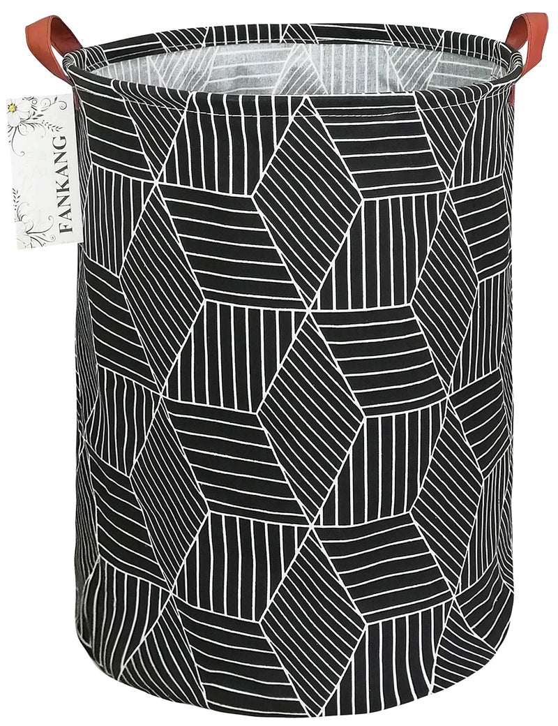 FANKANG Storage Basket, Nursery Hamper Canvas Laundry Basket Foldable with Waterproof PE Coating Large Storage Baskets for Kids Boys and Girls, Office, Bedroom, Clothes,Toysï¼ˆBlack Magic cubeï¼‰ - Image 1